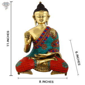 Photo of Beautiful Handcrafted Buddha Statue with Multicolor Torquoise Work-11"-with measurements