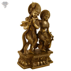 Photo of Beautiful Radha Krishna Statue Standing with peacock-14"-Facing left side