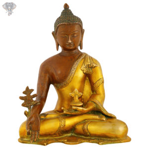 Photo of Beautiful Handcrafted Buddha Statue with Gold and Brown Finishing-10"-Facing Front