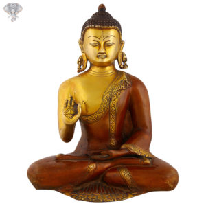 Photo of Beautiful Handcrafted Buddha Statue with Gold and Brown Finishing-12"-Facing Front