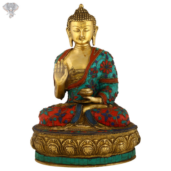 Photo of Beautiful Handcrafted Buddha Statue with Torquoise Work-15"-Facing Front