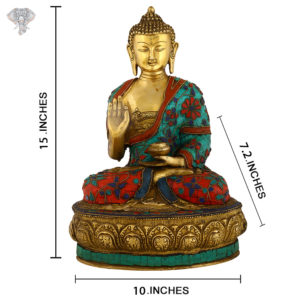 Photo of Beautiful Handcrafted Buddha Statue with Torquoise Work-15"-with measurements