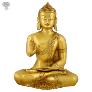 Photo of Beautiful Handcrafted Buddha Statue with Gold Finishing-12"-Facing Front
