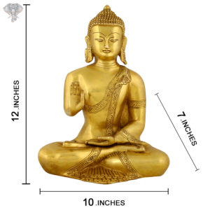 Photo of Beautiful Handcrafted Buddha Statue with Gold Finishing-12"-with Measurements