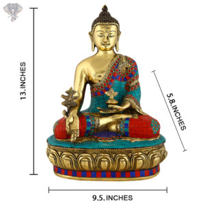 Photo of Beautiful Handcrafted, Extremely detailed Buddha Statue with Torquoise Work-13"-with measurements