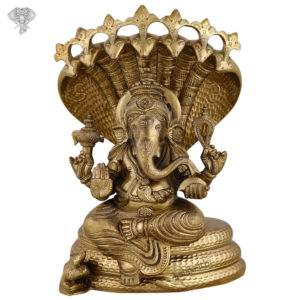 Photo of Very Unique Ganesh Statue with 5-headed snake above head-8"-Facing Front-Extra Image