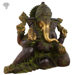 Photo of Special Ganesh Statue with Shining Black finishing with Green linings-9"-facing Right side
