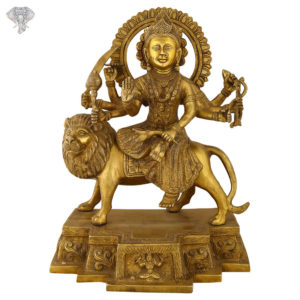 Photo of Goddess Durga sitting on Lion with Sword on her hand-18"-Facing Front