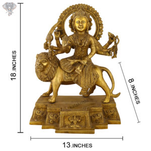 Photo of Goddess Durga sitting on Lion with Sword on her hand-18"-with Measurements