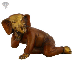 Photo of Crawling Ganesh Statue with Maroon Finishing-7"-Facing Front
