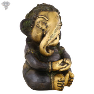 Photo of Cute Kid Ganesh with Black shiny Finishing-8"-facing Right side