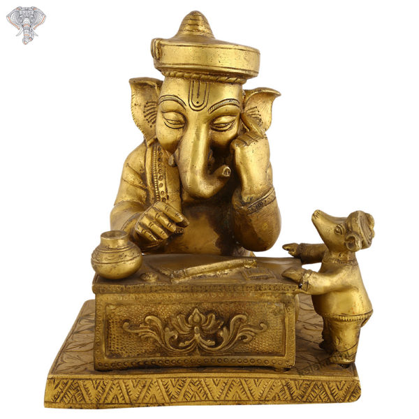 Photo of Reading Ganapati Statue on a table-8"-Facing Front