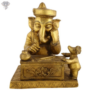 Photo of Very Unique Designed Reading Ganapati Statue on a table-6"-Facing Front