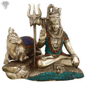Photo of Lord Shiva and Nandi with Trishul-6"-Facing Front