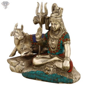 Photo of Lord Shiva and Nandi with Trishul-6"-facing Right side
