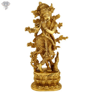 Photo of Very Beautiful Standing Lord Krishna with Flute-12"-Facing Front