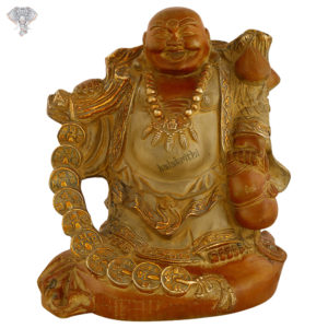 Photo of Laughing Buddha Holding Money Chain with Copper Coloured Matte finishing-10"-Facing Front