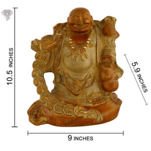 Photo of Laughing Buddha Holding Money Chain with Copper Coloured Matte finishing-10"-with measurements
