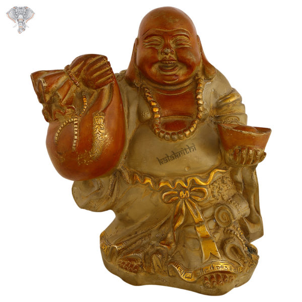 Photo of Laughing Buddha Holding Money Bag with Copper Coloured Matte finishing-11"-Facing Front