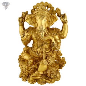 Photo of Very Artistic Ganesha with Gold finishing-12"-Facing Front