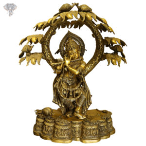 Photo of Artistic Krishna Statue playing Flute under a Mango Tree-28"-Facing Front