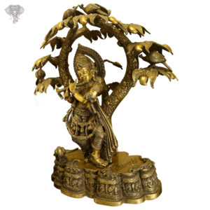 Photo of Artistic Krishna Statue playing Flute under a Mango Tree-28"facing Right side