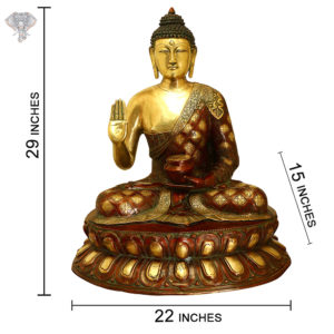 Photo of Sitting Buddha Statue on Lotus with Blessing Hands-29"-with Measurements