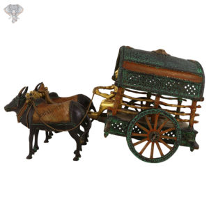 Photo of Very Rare Bullock Cart with 2 ox and a man riding it-12"-Facing Front
