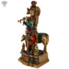 Photo of Lord Krishna Playing Flute along with Holy Cow decorated with multicolour Stone Work - facing Right side