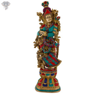 Photo of Goddess Radha Statue designed with multicolour Stone Work - Facing Front