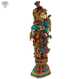 Photo of Goddess Radha Statue designed with multicolour Stone Work - facing Left Side