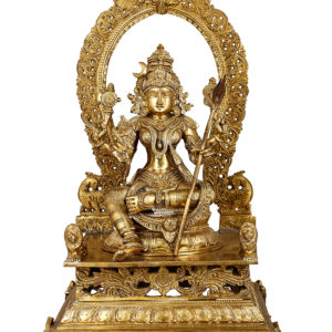 Photo of Bronze Goddess Rajarajeshwari idol with Prabhavali - Facing Front