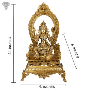 Photo of Bronze Goddess Rajarajeshwari idol with Prabhavali - with measurements-Small