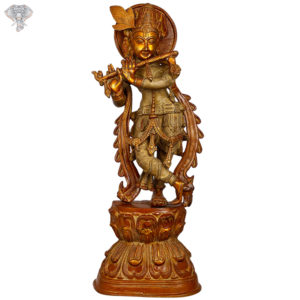 Photo of Standing Lord Krishna Statue and Playing Flute - Facing Front