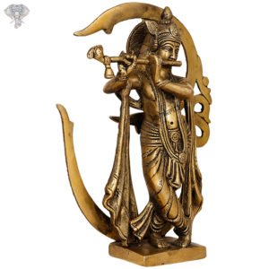 Photo of Standing Shree Krishna Statue and Playing Flute - facing Left Side