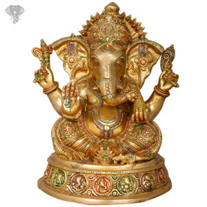 Photo of Unique Vinayaka Statue in Red and Green colour finishing - Facing Front