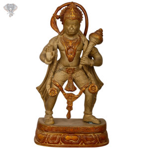 Photo of Standing Hanuman Statue with blessing hands in unique Brown matte finishing - Facing Front