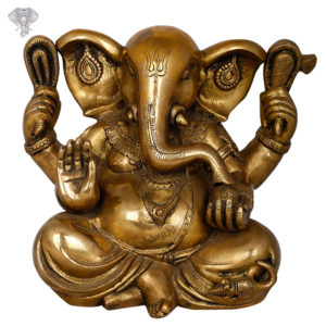 Photo of Lord Ganesha with Antic finishing - Facing Front