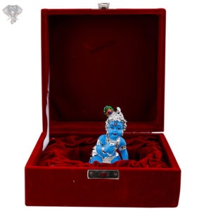 Photo of Bala Krishna with Butter in hand - Blue, 999 Silver - Facing Front-In Box