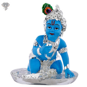 Photo of Bala Krishna with Butter in hand - Blue, 999 Silver - Facing Front
