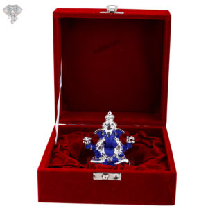 Photo of Ganesh Ji with Crown - Blue, 999 Silver - Facing Front-In Box
