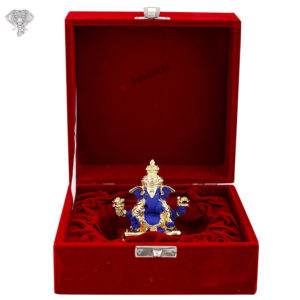 Photo of Ganesh Ji with Crown - Blue, 24K Gold - Facing Front-In Box