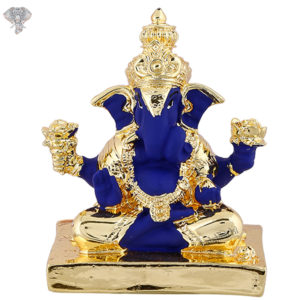 Photo of Ganesh Ji with Crown - Blue, 24K Gold - Facing Front