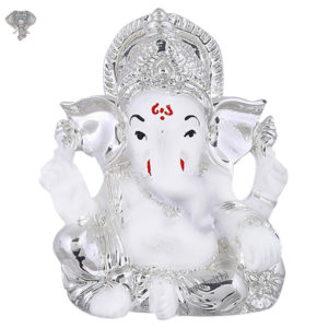 Photo of Shining Ganesh Ji Idol - White, 999 Silver - Facing Front