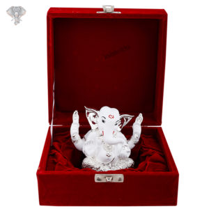 Photo of Ganesh Ji - White, 999 Silver - Facing Front-In Box