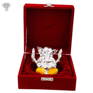 Photo of Ganesh Ji - Yellow, 999 Silver - Facing Front-In Box